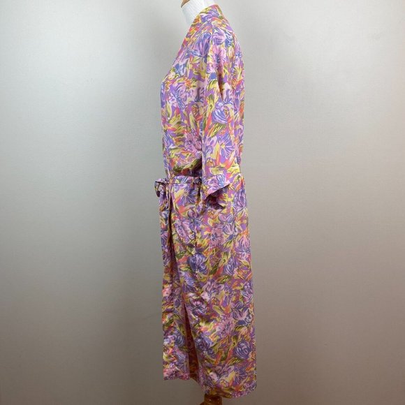The Lingerie‎ Collection Robe Large Purple Multicolor Floral 3/4 Kimono Sleeve - Picture 8 of 10